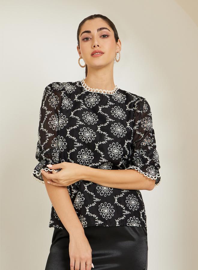 Styli Women Black Embroidered Blouse - Image 3